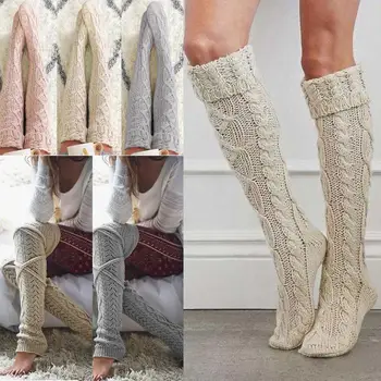 

Fashion Women Crochet Knitted Stocking Leg Warmers Boots Cover Lace Trim Leggings Ladies Knee High Long Stockings