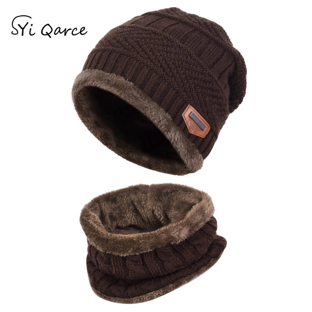 New Kids Winter Warm Knitted Hat with Scarf Set Skullies Beanies for 3-14 Years Old Boy's Children Cute Hat Scarf Set Beanie Cap