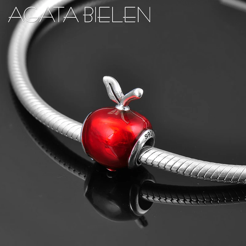 Christmas gift Red Enamel Apple Shape fine Beads 925 Sterling Silver Fit Original europeu Charm Bracelet DIY Jewelry making | Украшения и