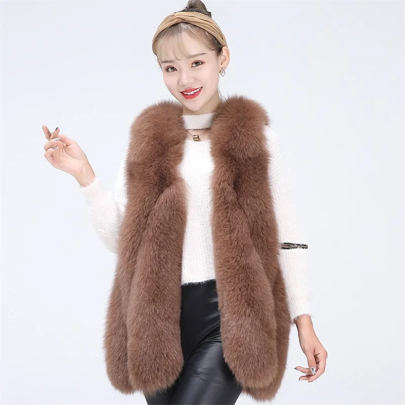 chinese khaki BEIZIRU/жилет из натурального меха лисы; пальто из лисьего меха; натуральный зимний теплый жилет для девочек; жилет из натурального меха серебристой лисы - Цвет: chinese khaki