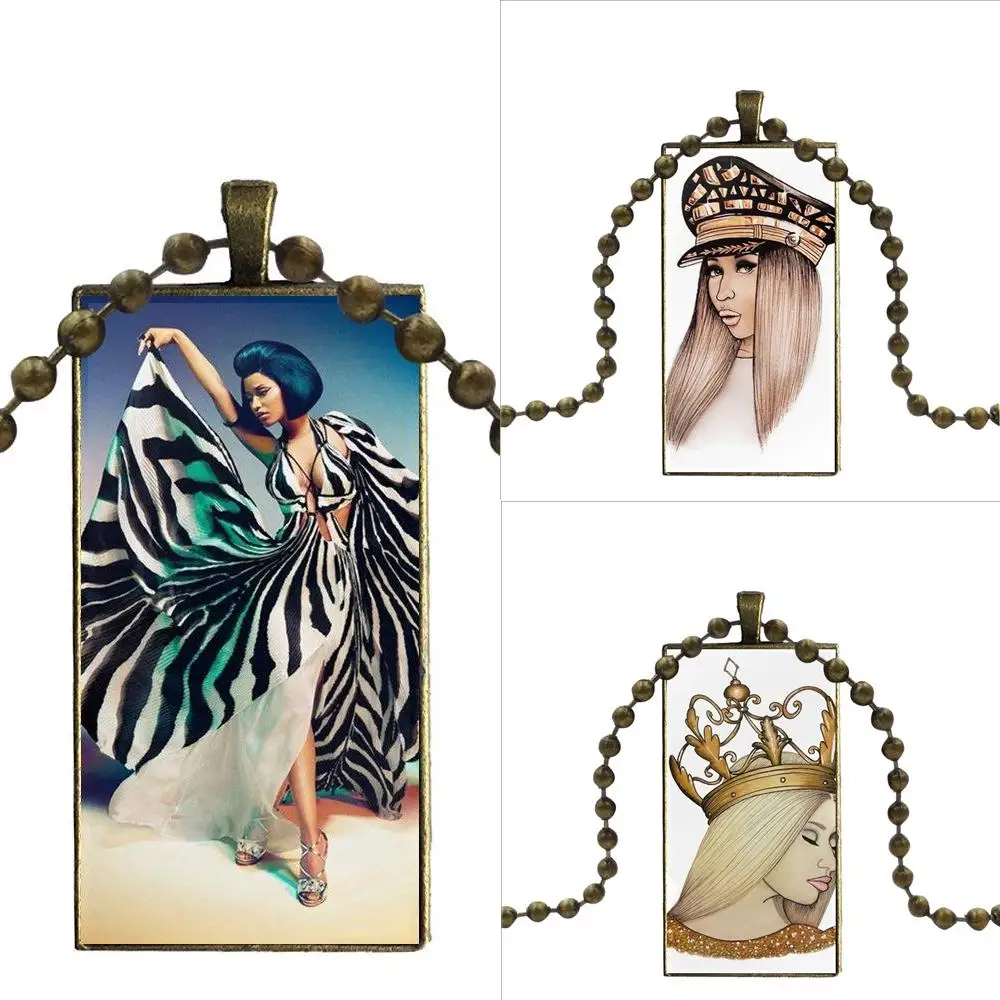 

Nicki Minaj Cartoon For Men Women Gift Design Fashion Vintage Glass Women Rectangle Necklace Pendants