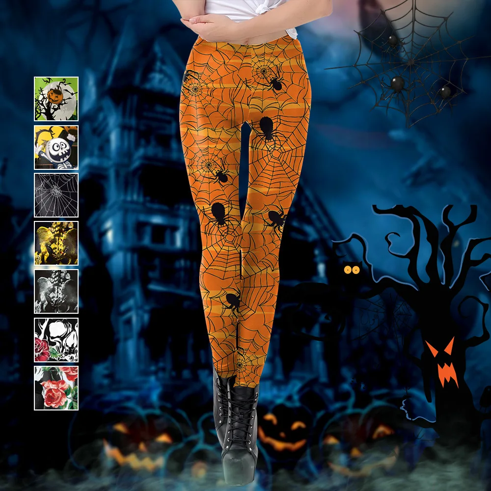 

2019 Women Leggings Fashion Halloween Casual Printed Pumpkin Head Human Skeleton Fitness Leggings Trousers Vetement Femme