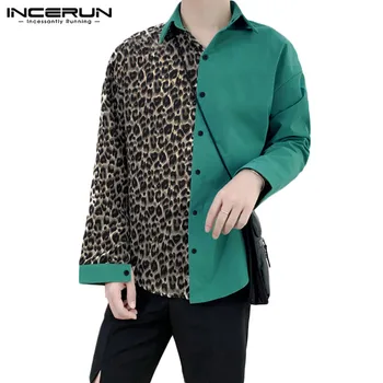 

INCERUN Streetwear Leopard Patchwork Shirt Men Long Sleeve Personality Lapel Fashion Brand Shirts Men Button Tops Chemise 2020