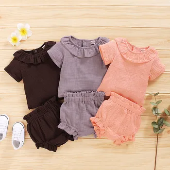 

2020 Newest Hot Newborn Infant Kids Baby Boy Girl Clothes Cotton&Linen Tops T-Shirts+Shorts Pants 2pcs Summer Baby Outfits Set