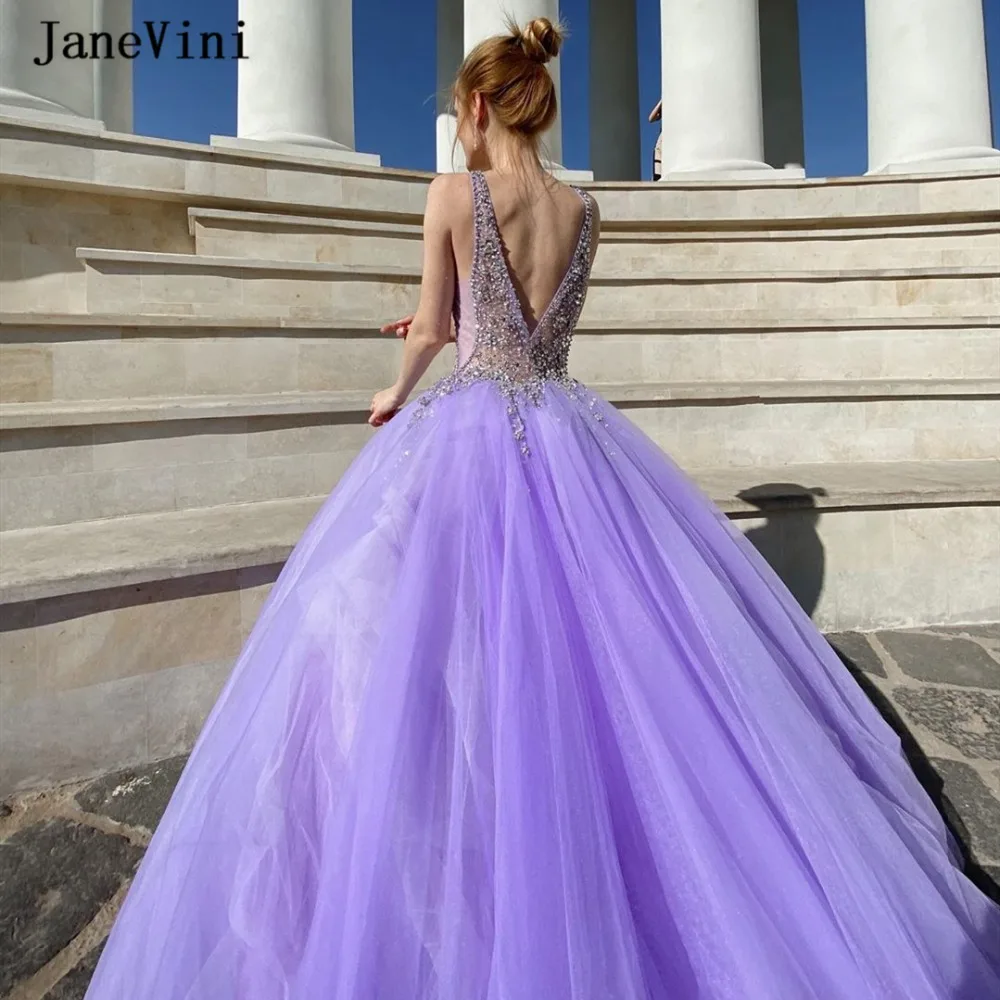 Glamorous-Prom-Dress-Beading-Tulle-Lilac-Ball-Gown-A-Line-V-Neck-Long-Court-Train-Evening (3)_