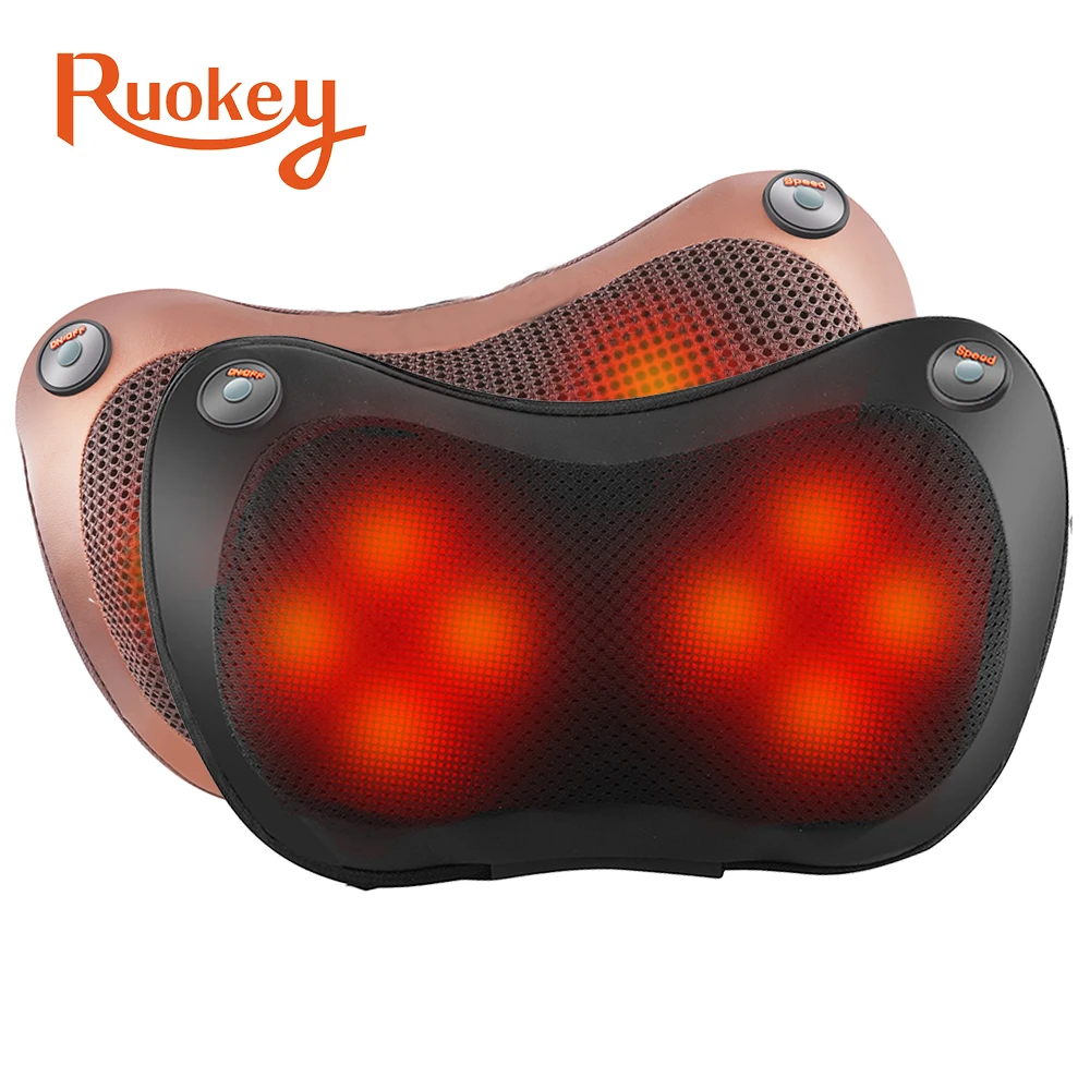 RUOKEY Relaxation Massage Pillow Vibrator Electric Shoulder Back Kneading Infrared therapy shiatsu Neck Massage