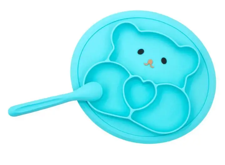 Sallybaby FDA Пищевая силиконовая тарелка фракционная детская миска для еды WIith силиконовая детская ложка