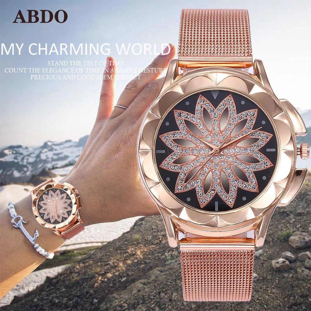 2019 новые модные женские часы с золотыми цветами и стразами роскошные