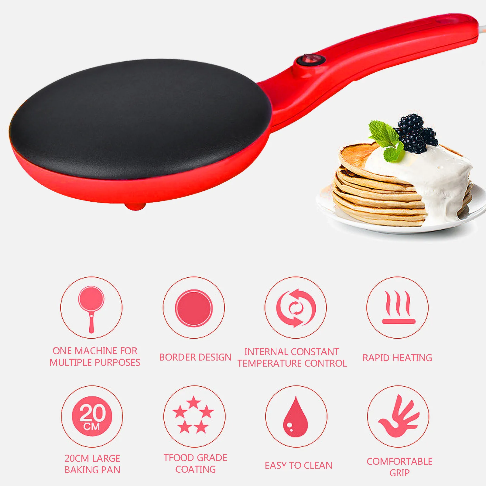 Electric Crepe Maker Round Non-stick Pancake Crepe Maker Kitchen Frying Pan Roll Cake Machine Baking Pan Electric Pot#G40