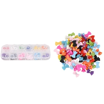 

1 Bag (100Pcs)3D Mix Resin Rhinestone Glitter Bowknot Slice Nail Art Tips/Decals/Stickers & 1 Bag (60Pcs)Flower