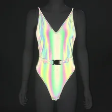 Amazing Rainbow Bodysuits Women Reflective Light Swimsuit Multicolor Sexy with Buckle Belt Backless V Neck Spaghetti Strap 2020 Amazing Rainbow Bodysuits Women Reflective Light Swimsuit Multicolor Sexy with Buckle Belt Backless V Neck Spaghetti Strap 2020