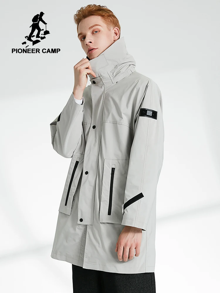 Мужская куртка с капюшоном Pioneer Camp синяя Длинная ветровка на молнии для