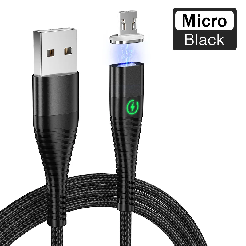 Rock 1 м 2 м Led Быстрая зарядка Micro Usb зарядное устройство магнитный кабель для samsung huawei Xiaomi Android Microusb зарядное устройство Дата кабель Шнур - Цвет: Magnetic Cable Black