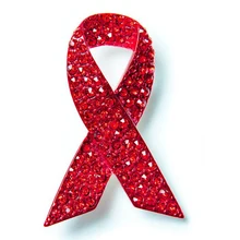 Red Ribbon Breast Cancer Awareness Lapel Pin Aids Metal Badge Pin Crystal Brooch Decorative Buttons for Clothes