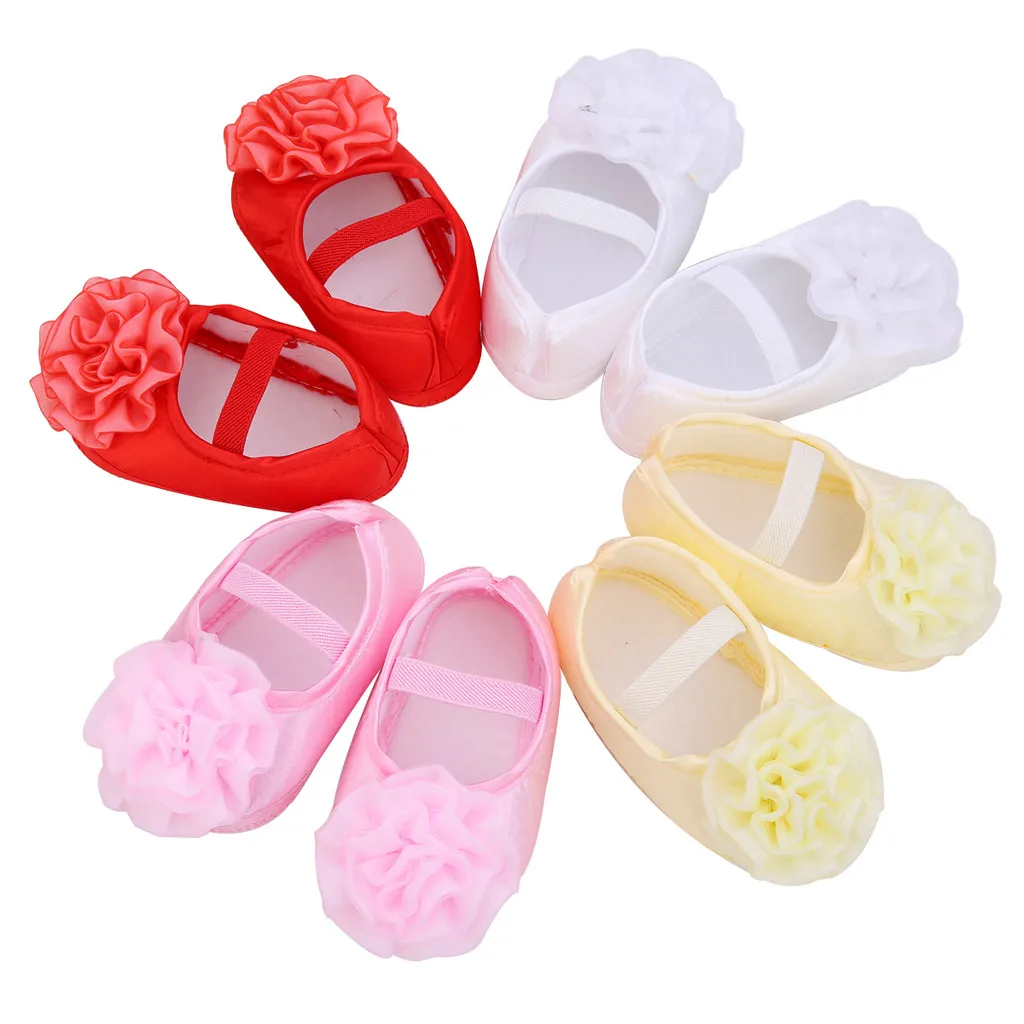 Newborn Baby Girls 1PC Hair Belt + Flowers Applique Soft Sole Single Shoes Children Anti slip
