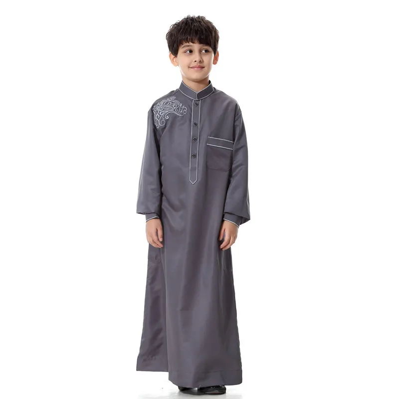 Dark grey thobe Мусульманская одежда для детей ростом 110-160 см исламские костюмы Саудовской Аравии для мальчиков-подростков - Цвет: Dark grey thobe