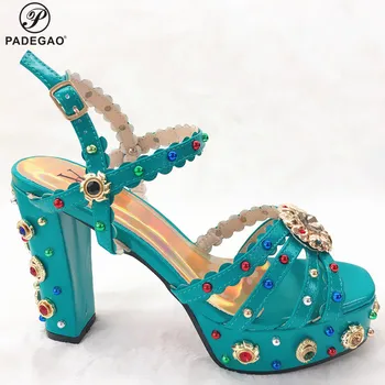 

2020 INS New Design Green Color Italian Women Shoes African Style Matching Shoes for Party