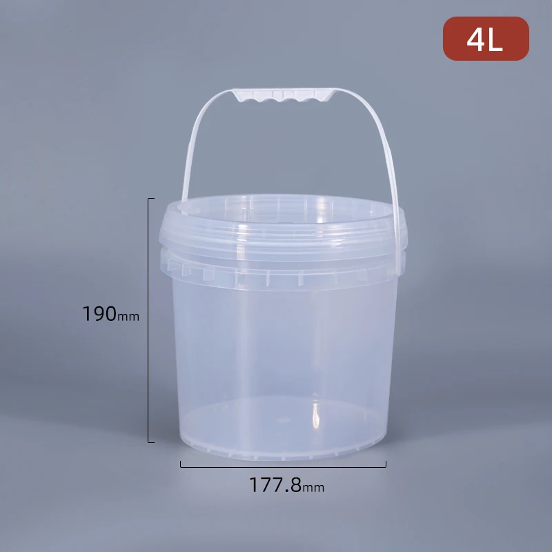 

Food Grade 4L Empty plastic bucket Polypropylene Round Packaging container Leakproof White Clear pail 1PCS
