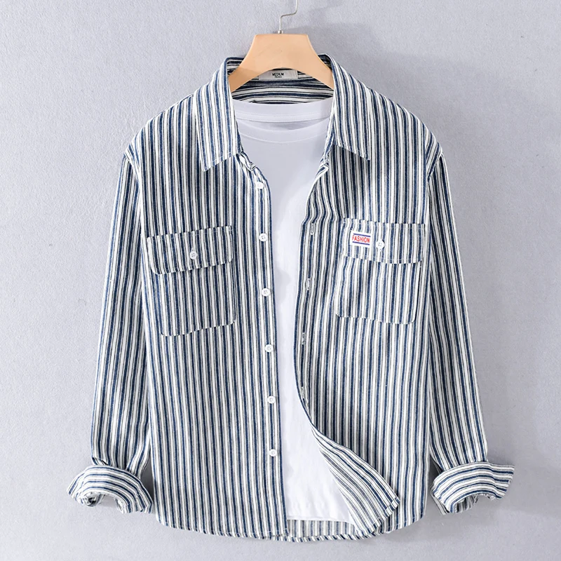 

Новая брендовая Повседневная полосатая рубашка в итальянском стиле с длинными рукавами, мужская хлопковая модная удобная рубашка для мужчин, топ, рубашка