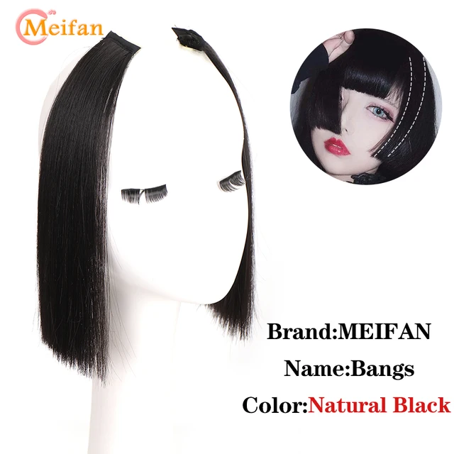 MEIFAN Clip in Hair Bangs Extension Hairpiece Synthetic Natural Fake Bang Hair Piece Air Bangs Clip on Bangs Black Brown AL21-2