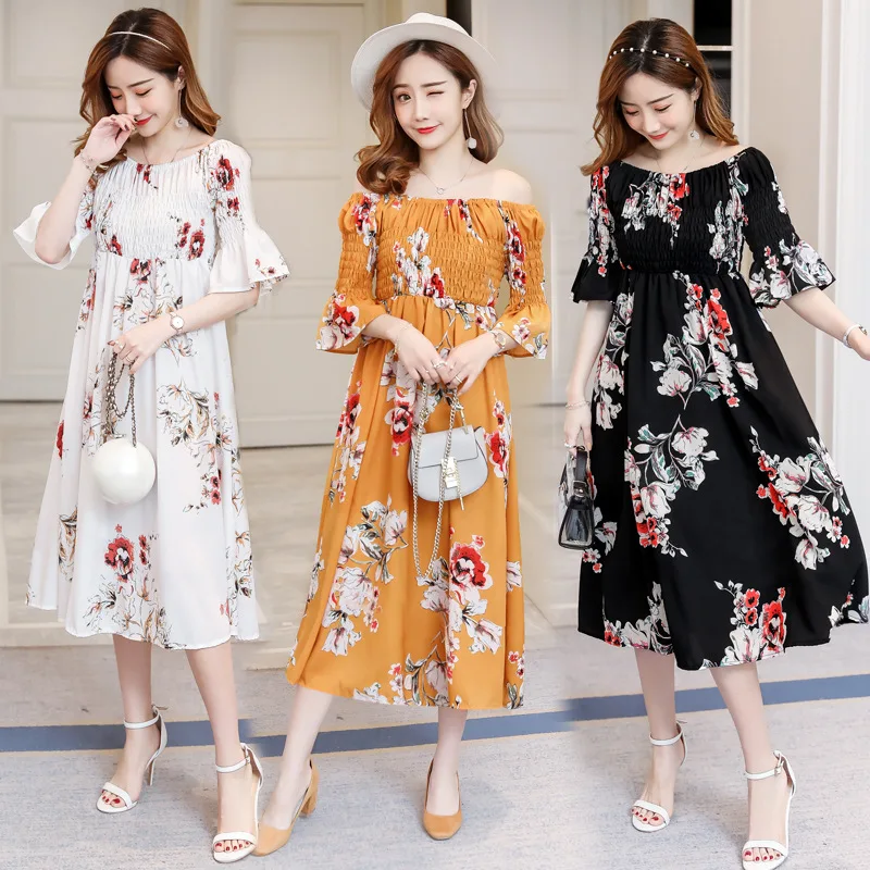 

Maternity Clothes 2019 Spring New Style Elegant Chiffon Slim Fit Slimming Mid-length Pregnant Women Dress