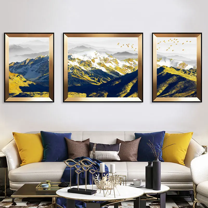 

3PCS Golden Snow Mountain Golden Mountain Abstract Wall Art Print Canvas Painting Decorative Picture for Home Decor Poster