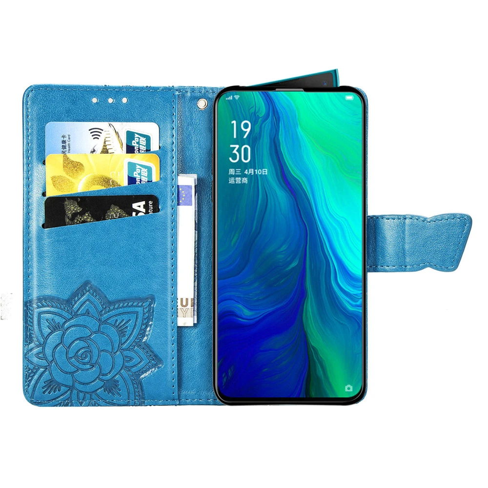 Блестящий кожаный чехол для OPPO A5 A9 A11X Чехол-книжка с бабочкой для OPPO RENO A Reno 10x zoom чехол для телефона