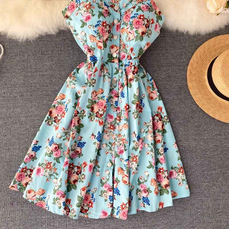 Floral Print Vintage Spaghetti Strap Retro Beach Boho Mini Dress ...