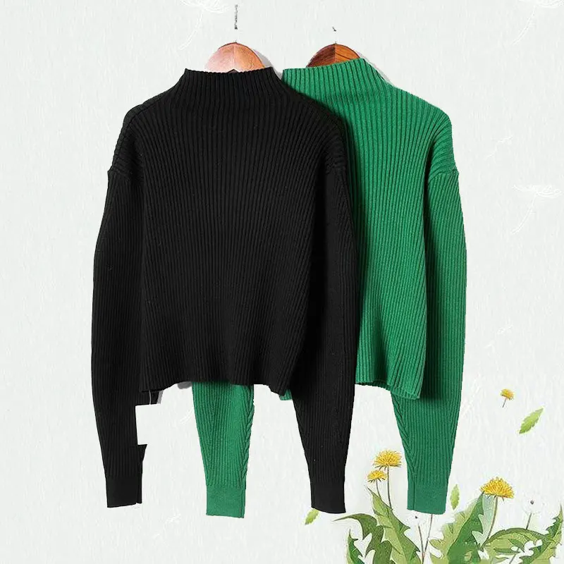 

autumn 2019 solid crop sweater women turtleneck long sleeve jumpers pullover casual knit cropped sweaters mujer pul