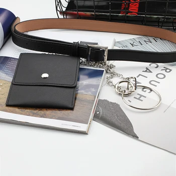 

Vintage PU Leather Waist Belts Bag With Chain Decoration Women Leisure Waist Pack Travel Belt Wallets Accessories