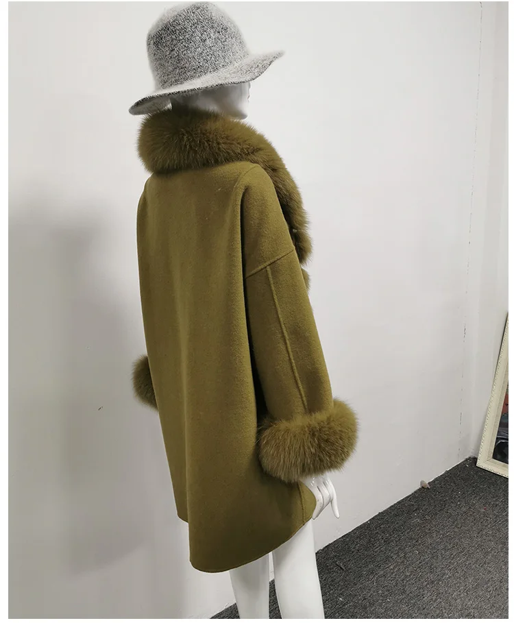Высококачественное Модное Элегантное кашемировое шерстяное пальто для женщин, настоящий бренд Fox Fur Trim воротник, зимние пальто, Офисная Женская одежда