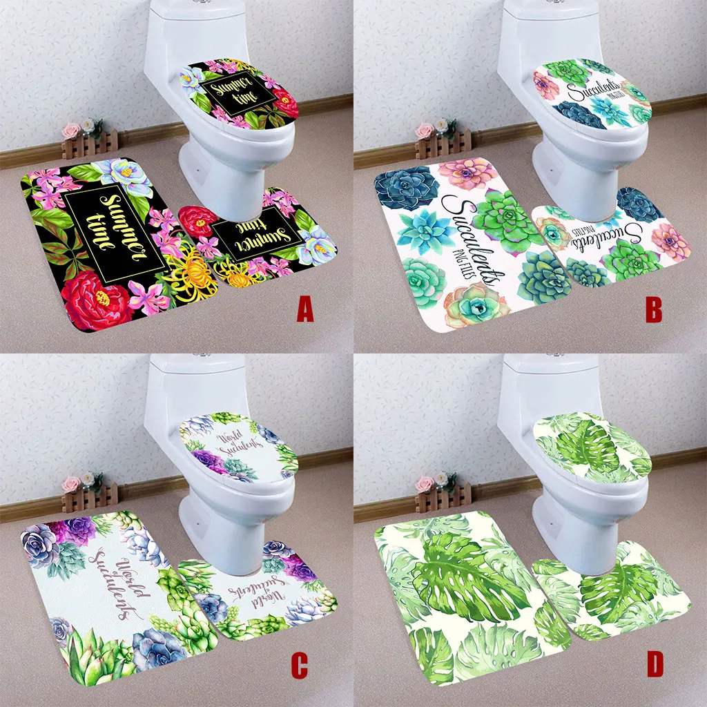 

3pcs Colorful Pattern Non-Slip Bath Mat Bathroom Kitchen Carpet Doormats Decor Bath Bathroom Colorful Decor Kitchen