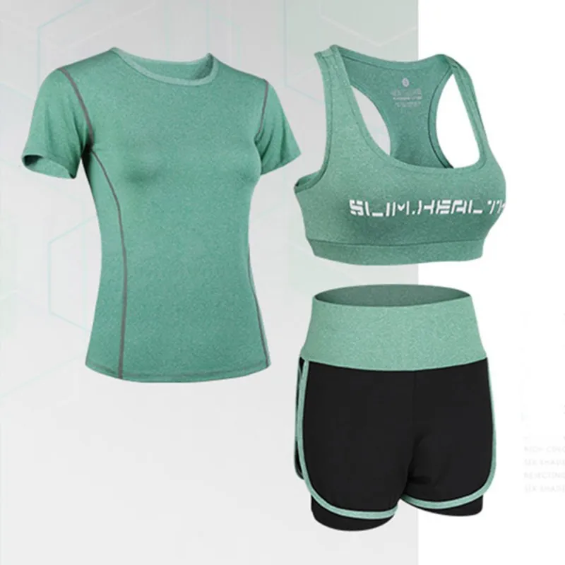 green short Женские Компрессионные спортивные костюмы, быстросохнущая футболка для бега, короткие бегуны, бюстгальтер для йоги, тренировок, тренажерного зала, фитнеса, спортивные костюмы - Цвет: green short