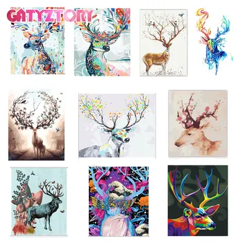 

GATYZTORY Frame DIY Painting By Numbers Kits Deer Animal Picture By Numbers For Adults Modern Wall Art Decors Handpainted Gift