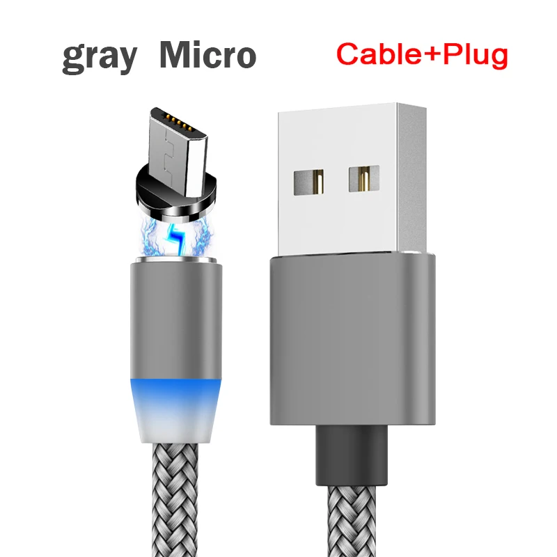 USB кабель для быстрой зарядки usb type C Магнитный кабель для зарядки и передачи данных Micro USB кабель для мобильного телефона USB шнур для ios - Цвет: Gray  for Micro