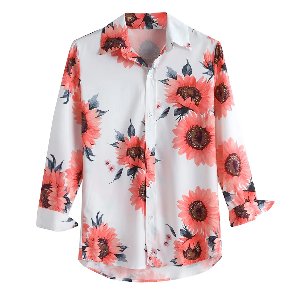 Men's Floral Shirt Long Sleeve Casual Shirt Fashion Rose Flower 3D Printed Turn-down Collar Slim Hawaii For Mens