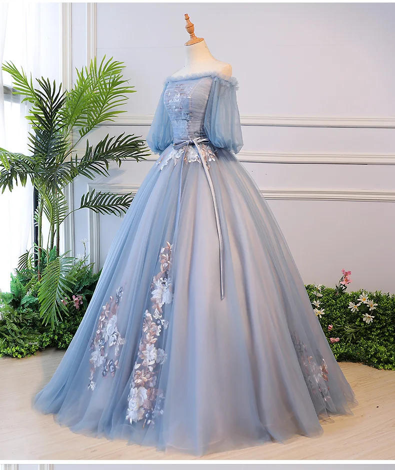 Голубое праздничное платье бальное платье принцессы с пышными рукавами, Новое поступление года, Пышное Платье-jurk