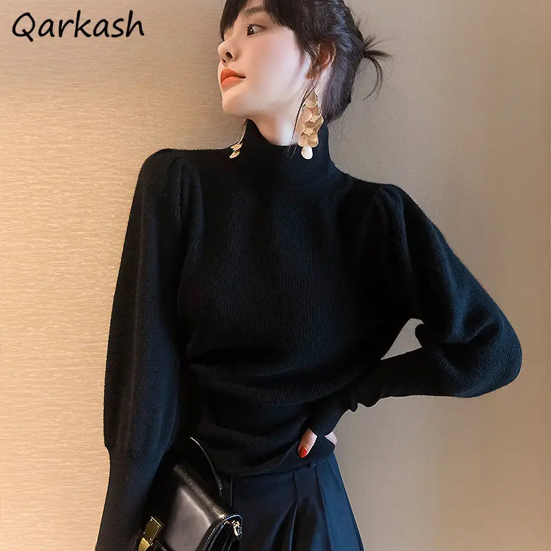 

Solid Pullovers Women Sweater Half High Collar All-match Simple Fashion Slim Elegant Autumn Clothes Ins Hot Sale Ulzzang Stylish