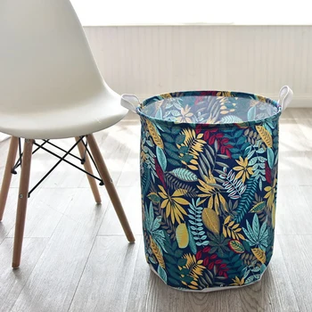 

Leaves Nostalgic Patterns Waterproof Organizer Linen Sundries Storage Basket Cabinet Underwear Storage Bag Cothing Storage Box