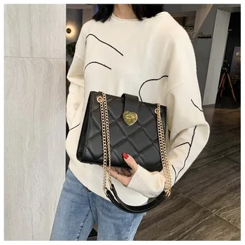 

2020 new Korean fashion ladies messenger bag fashion diamond chain shoulder bag PU simple casual women's bag