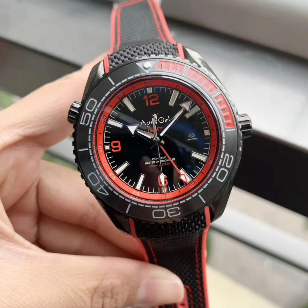 

Luxury Brand New Men Automatic Mechanical Watch Independent GMT Luminous Red Blue Ceramic Sapphire Black Canvas Rubber Leather