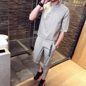 

2020 Summer Stand Collar Set T-shirt Men Track Suit Sweatsuit Sports Suits Brand 2 Pieces Set Men Jogger Set Print Tracksuit Men