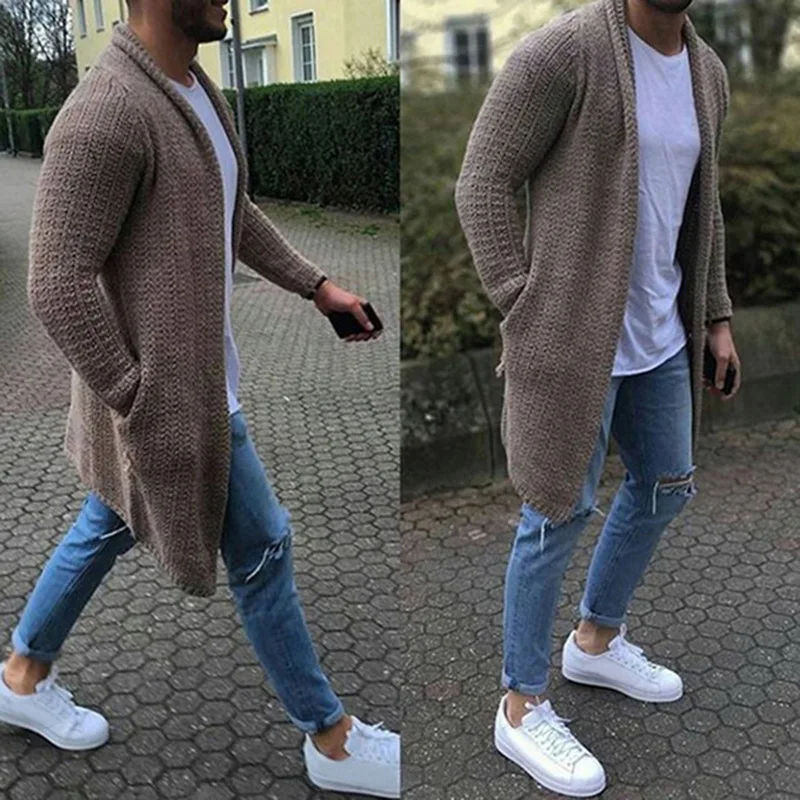 Cardigan Sweater Men Extra Long Mens Sweater Coat with Pocket Casual Slim Fit Solid Color Knitted Sweaters Pull Homme Men Coats Cardigan Sweater Men Extra Long Mens Sweater Coat with Pocket Casual Slim Fit Solid Color Knitted Sweaters Pull Homme Men Coats