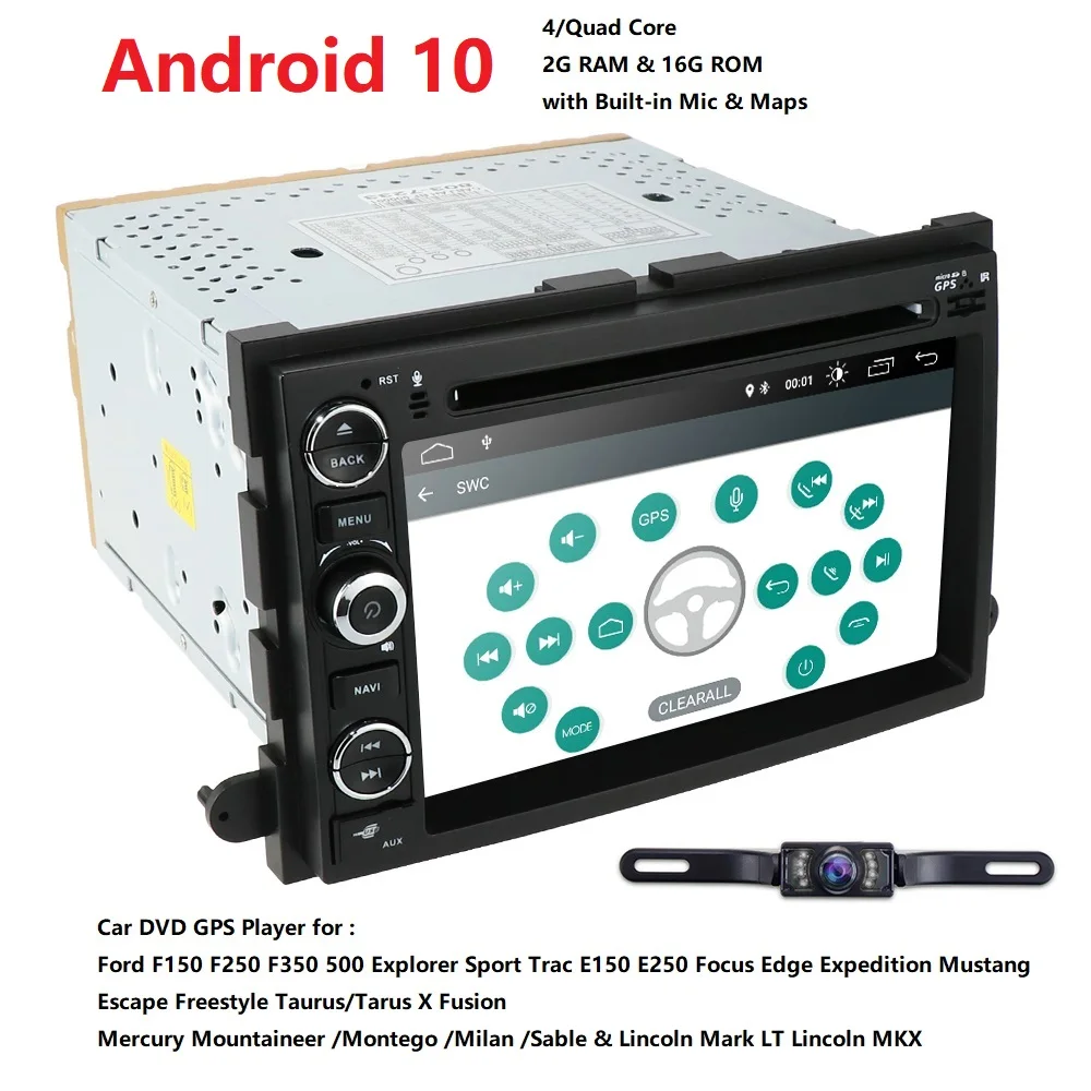 DVD-плеер для Ford F150 Mustang Expedition Explorer Fusion 2006 2007-2009, 4G 2din, Android 10, четырехъядерный процессор, радио, GPS навигация DVD-плеер для Ford F150 Mustang Expedition Explorer Fusion 2006 2007-2009, 4G 2din, Android 10, четырехъядерный процессор, радио, GPS навигация