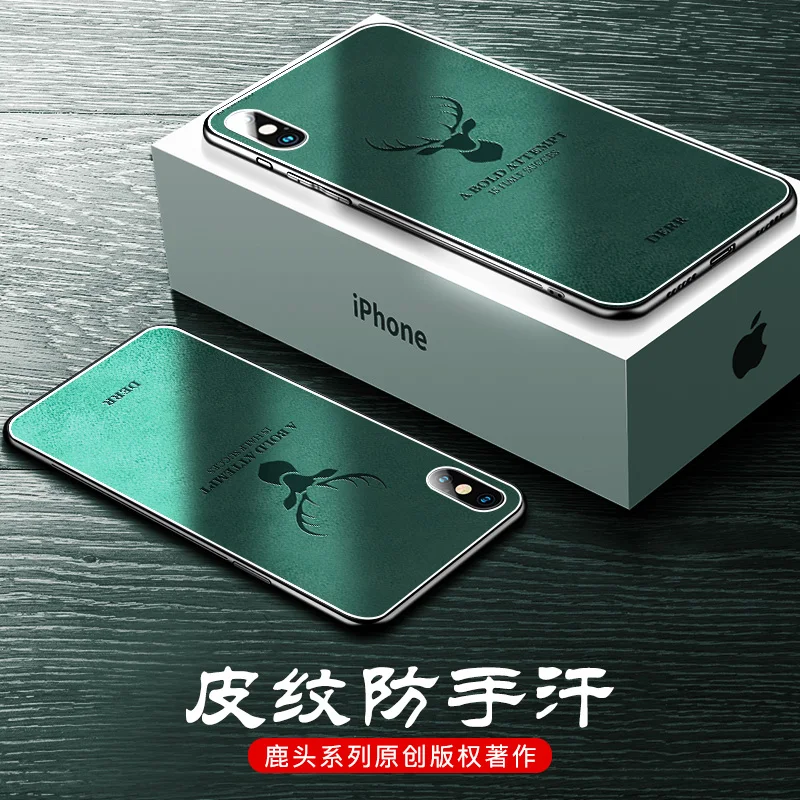 

IIOZO Luxury Leather Phone Case For Iphone 7 8Plus Hot-Press Picture Soft Silicone Case For Iphone X XR XS MAX Christmas Deer