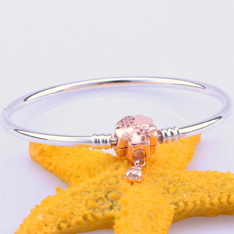 Оригинальная Роза, цветок луга, Цветочная застежка, гладкий браслет, подходит для женщин, бусины из стерлингового серебра 925, очаровательный браслет, сделай сам, европейская бижутерия