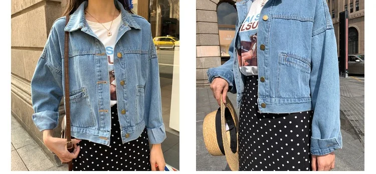 Для фотосессии, Южная Корея, Ulzzang, осенняя одежда, джинсовая синяя куртка, короткое пальто, женская юбка в горошек с оборками, комплект из двух предметов