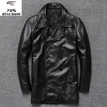 

2020 New Men's Genuine Leather Jacket Men with Removable biker vintage quality coat parka real fur sheepskin jacket