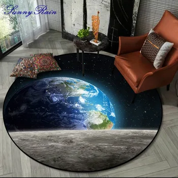 

SunnyRain 1-piece Fleece Printed The Earth Universe Round Area Rug for Kid Round Rugs and Carpet for Bedroom 100cm