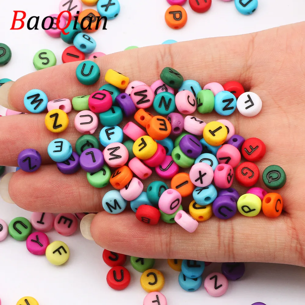 50pcs 5x10mm Mixed Acrylic Letter Beads Charms Loose Spacer Alphabet Beads  For Jewelry Making Diy Bracelet